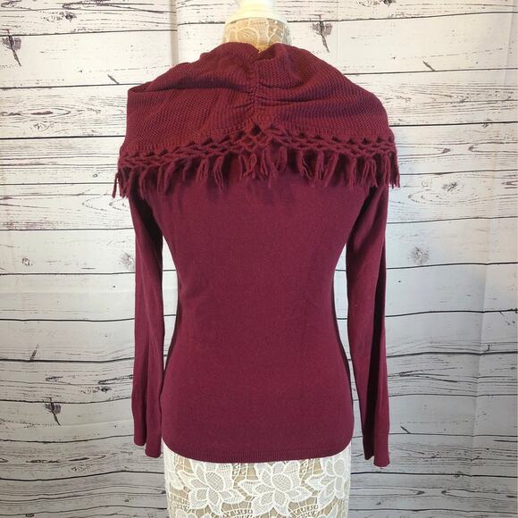 Anthropologie Angel of the north tassel Cowl neck sweater burgundy size small - Picture 6 of 11